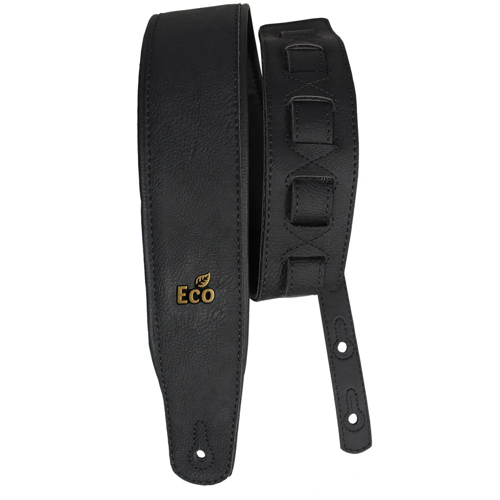 EcoStrap EcoSoft Guitar Strap - Black, Padded, Adjustable 37" to 56", 3" Width, 100% Recyclable Vegan Material, Made in Brazil by Basso