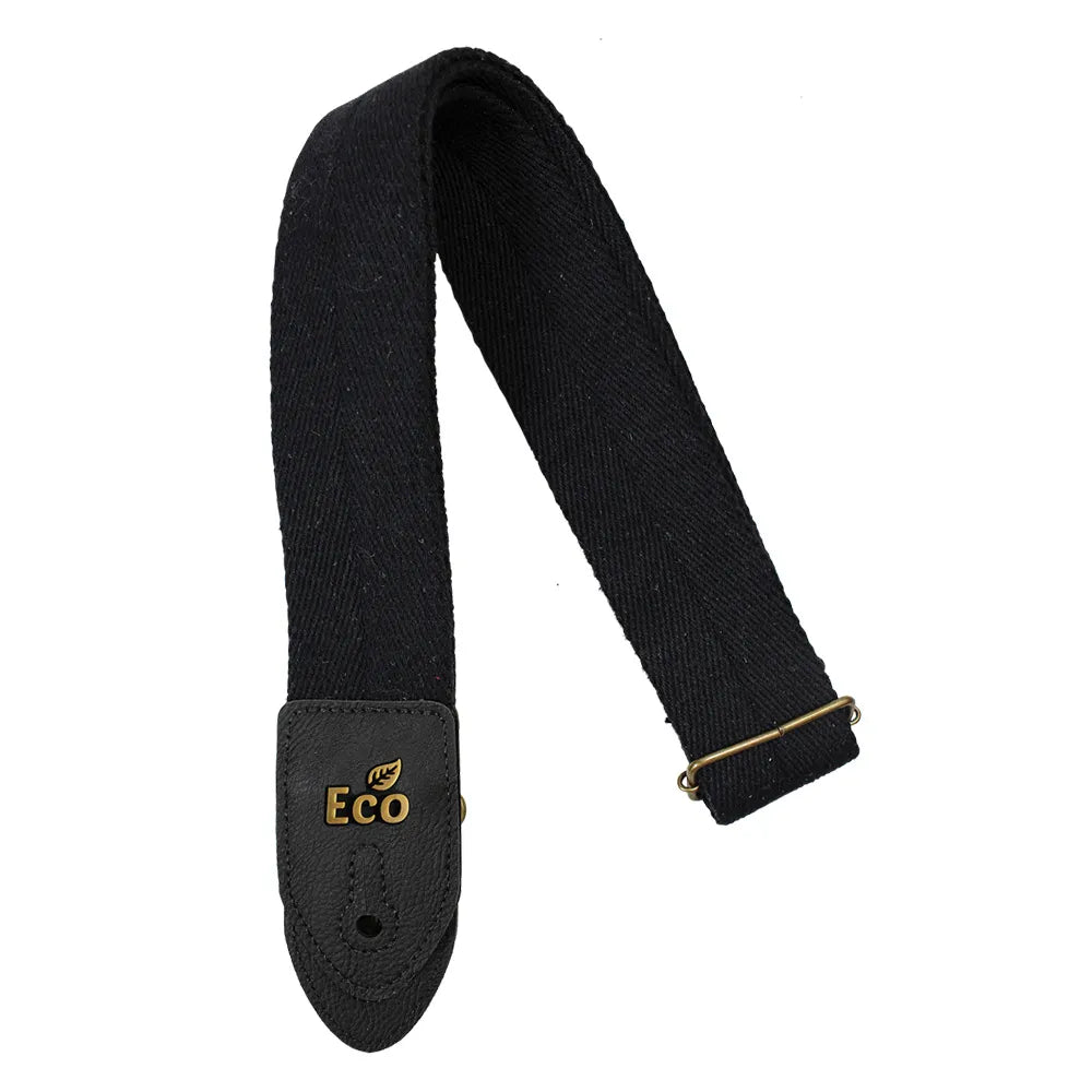 EcoStrap Bass Guitar Strap - EcoBassSoft - Basic 01 Black, Adjustable 37" to 56", Padded, 100% Recycled Cotton, Vegan Ends