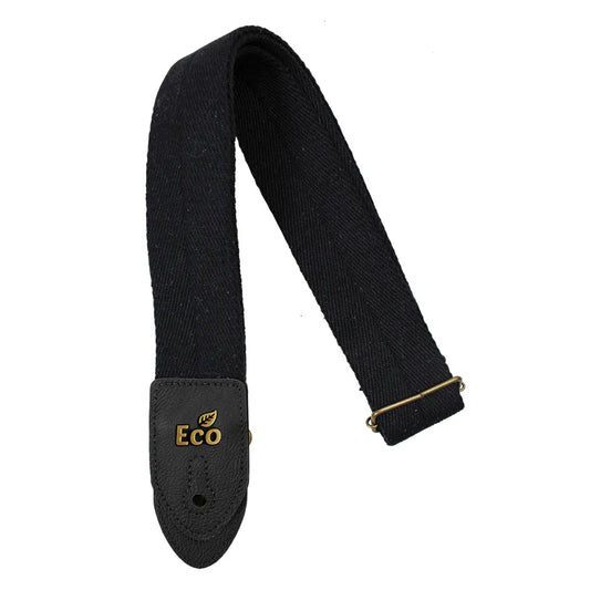 EcoStrap Bass Guitar Strap - EcoBassSoft - Basic 01 Black, Adjustable 37" to 56", Padded, 100% Recycled Cotton, Vegan Ends