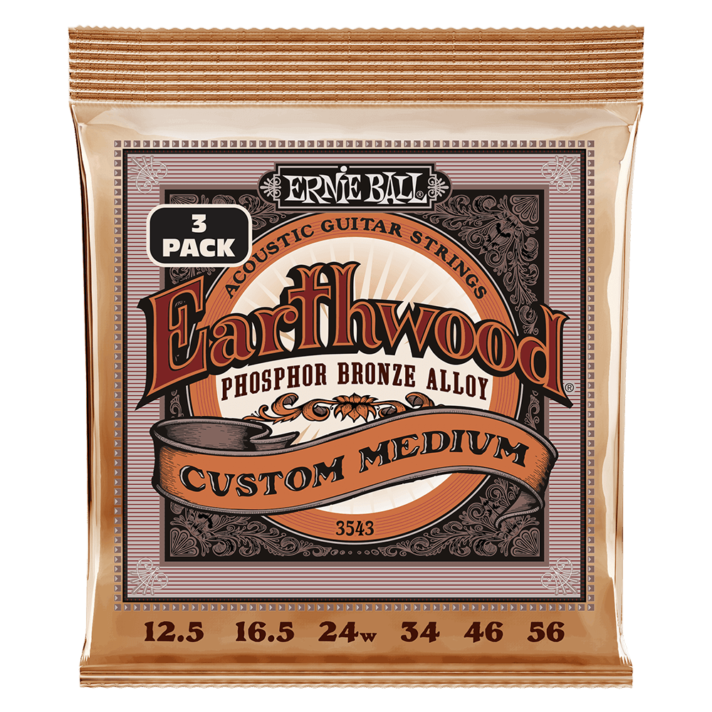 Ernie Ball Earthwood Custom Medium PhosphorBronze Acoustic Guitar Strings 3-Pack 12.5-56