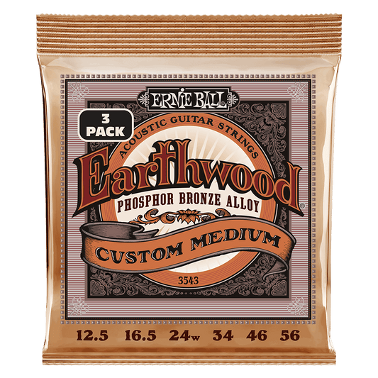 Ernie Ball Earthwood Custom Medium PhosphorBronze Acoustic Guitar Strings 3-Pack 12.5-56