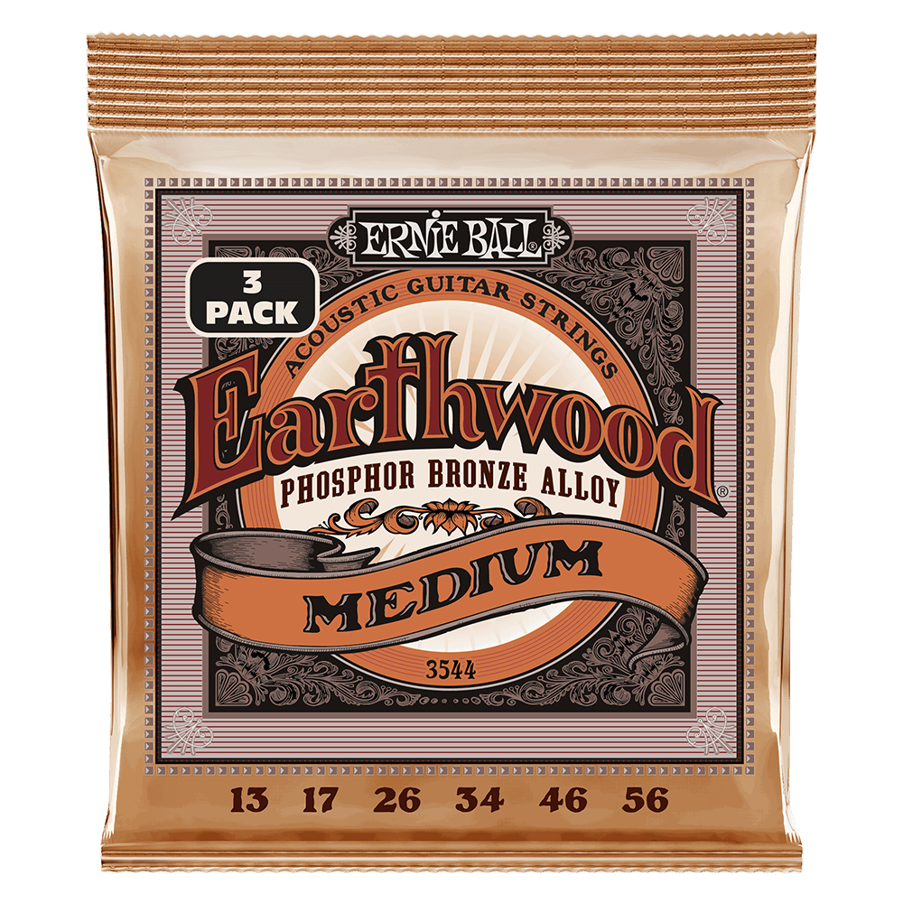 Ernie Ball Earthwood Medium PhosphorBronze Acoustic Guitar Strings 3-Pack 13-56