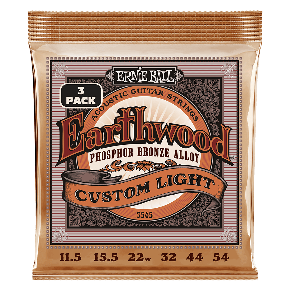 Ernie Ball Earthwood Custom Light PhosphorBronze Acoustic Guitar Strings 3-Pack 11.5-54