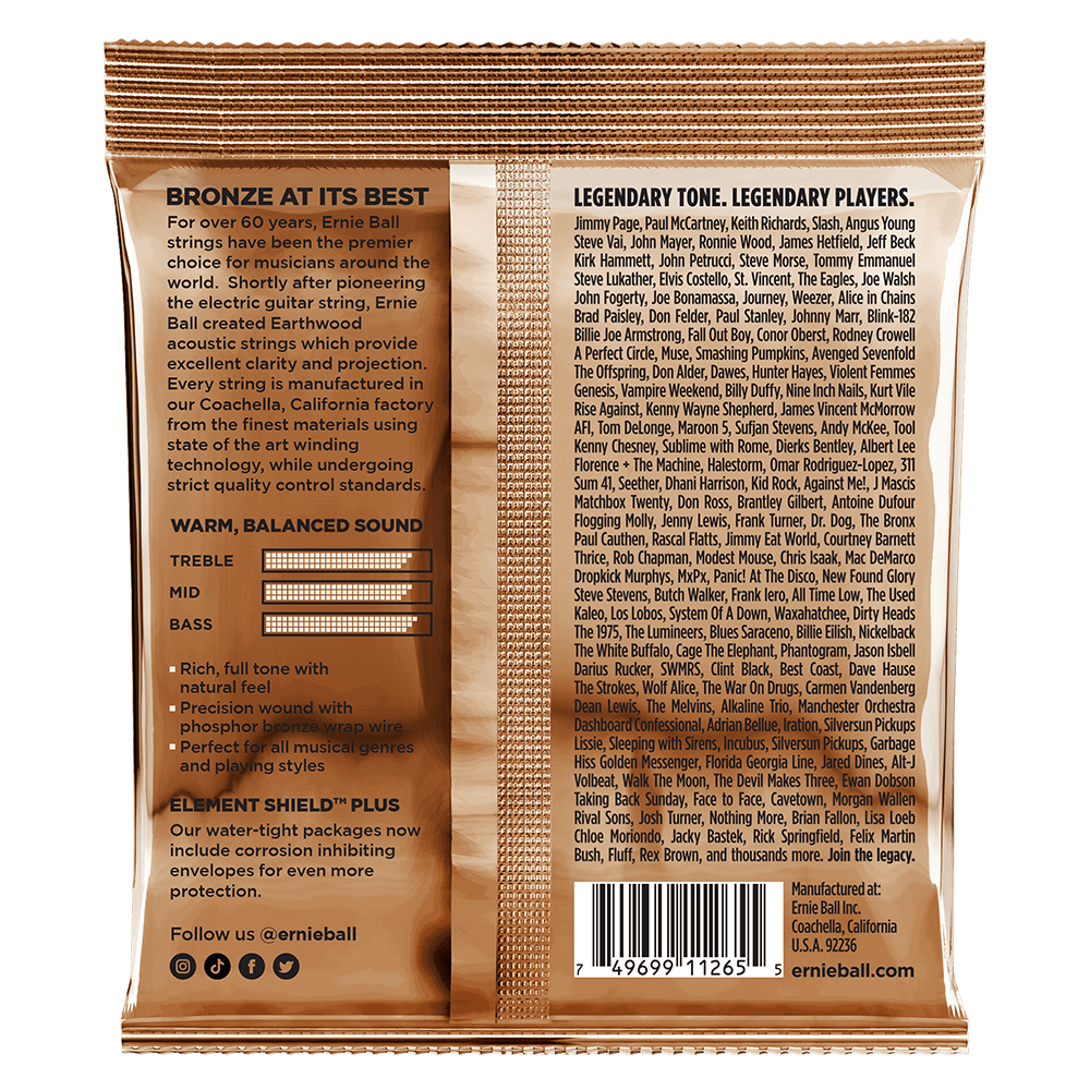 Ernie Ball Earthwood Medium Light PhosphorBronze Acoustic Guitar Strings 3-Pack 12-54 — view 2