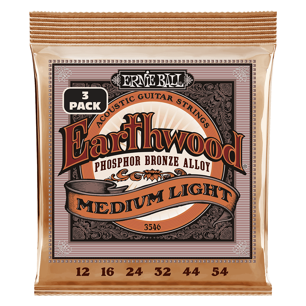 Ernie Ball Earthwood Medium Light PhosphorBronze Acoustic Guitar Strings 3-Pack 12-54