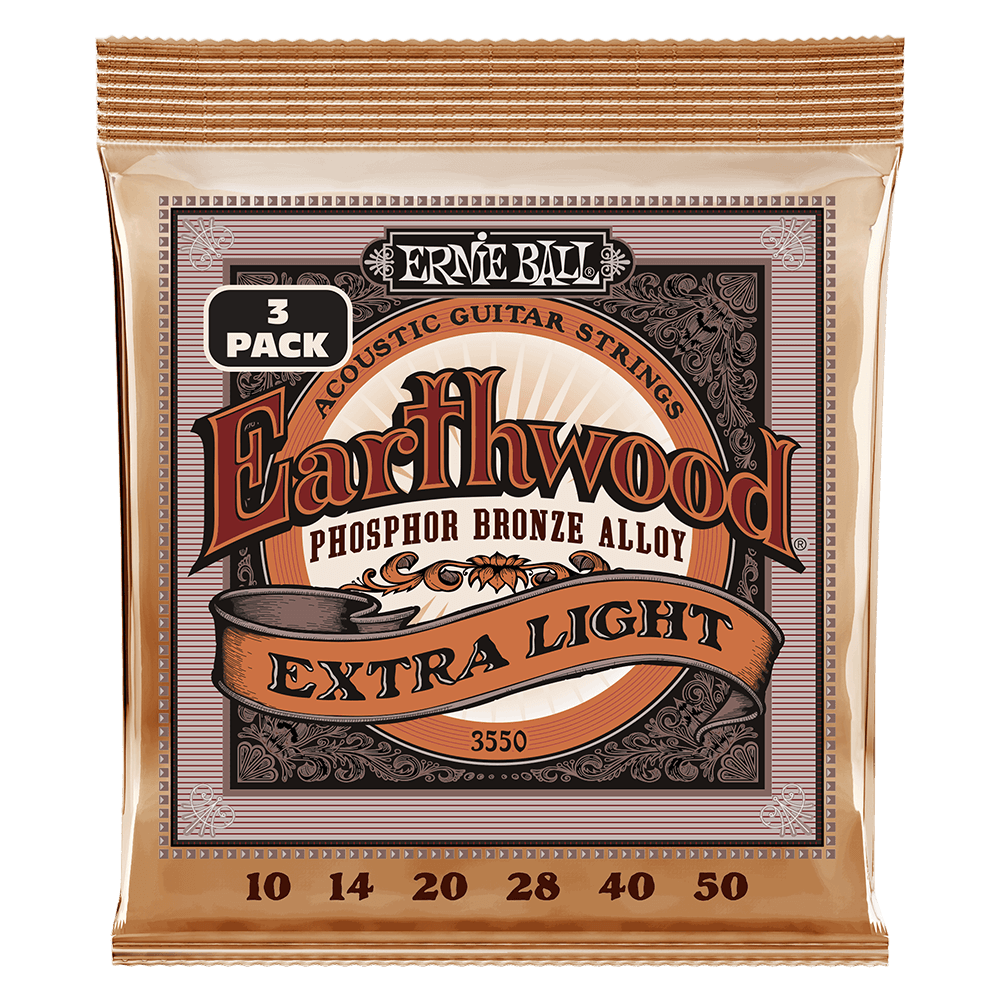 Ernie Ball Earthwood Extra Light PhosphorBronze Acoustic Guitar Strings 3-Pack 10-50