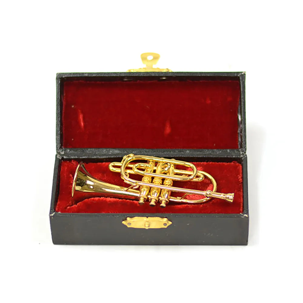 Brass Miniature Cornet Instrument in Case - 9cm