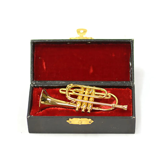 Brass Miniature Cornet Instrument in Case - 9cm