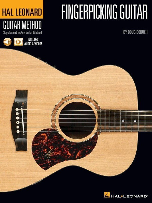 Hal Leonard Fingerpicking Guitar Method Book by Doug Boduch, 40 Pages, Guitar Lessons with Audio/Video Demos