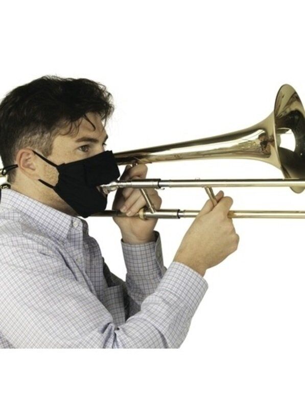Wind Instrument Face Mask - Medium Size, Reusable, Double-Layer, Cotton/Polyester, Adjustable Straps, Meets Performing Arts Aerosol Study Recommendati