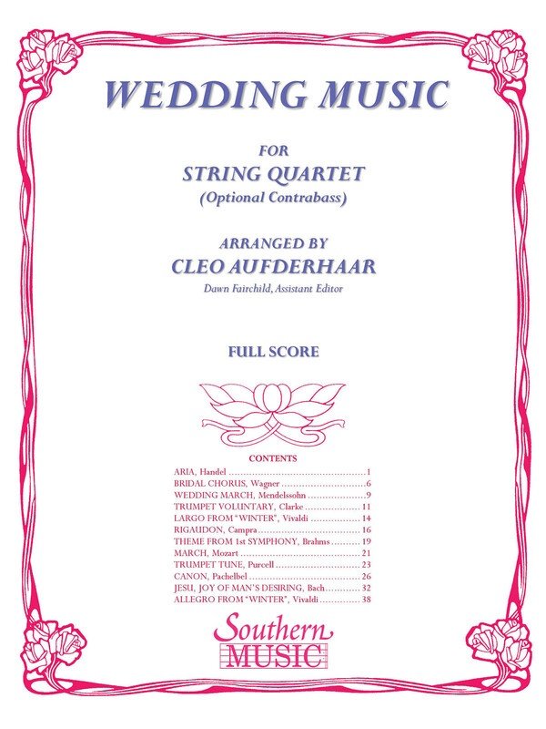 Wedding Music String Quartet Sc/Pts (Southern Music Co.)