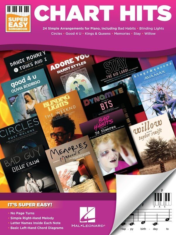 Chart Hits Super Easy Songbook for Piano and Keyboard - 24 Contemporary Hits, E-Z Play Format, 48 Pages, Hal Leonard