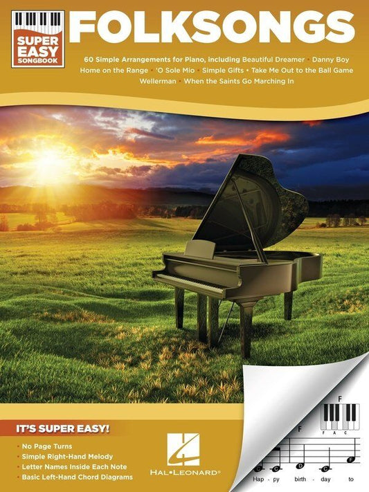 Folksongs Super Easy Songbook - 60 Accessible Arrangements for Piano with Lyrics, E-Z Play Format, 96 Pages, Hal Leonard