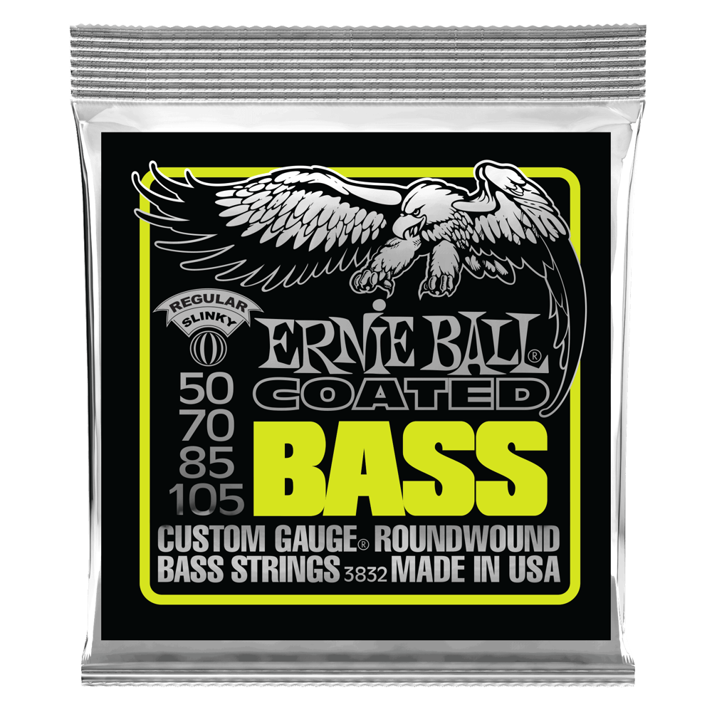 Ernie Ball Regular Slinky Coated Electric Bass Strings, 50-105 Gauge