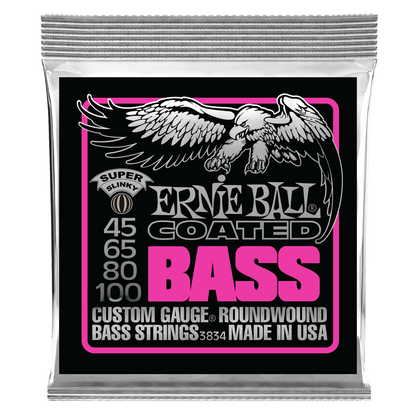 Ernie Ball Super Slinky Coated Electric Bass Strings-45-100 Gauge