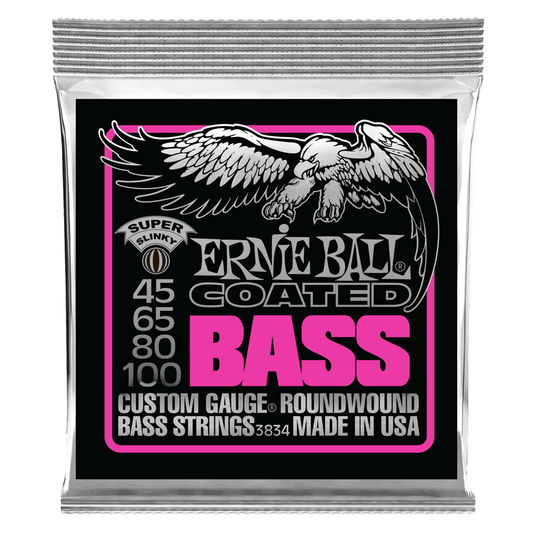 Ernie Ball Super Slinky Coated Electric Bass Strings-45-100 Gauge