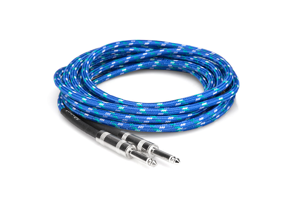 Hosa Cloth Guitar Cable, Hosa Straight to Same, 18 ft, BU/GN/WH