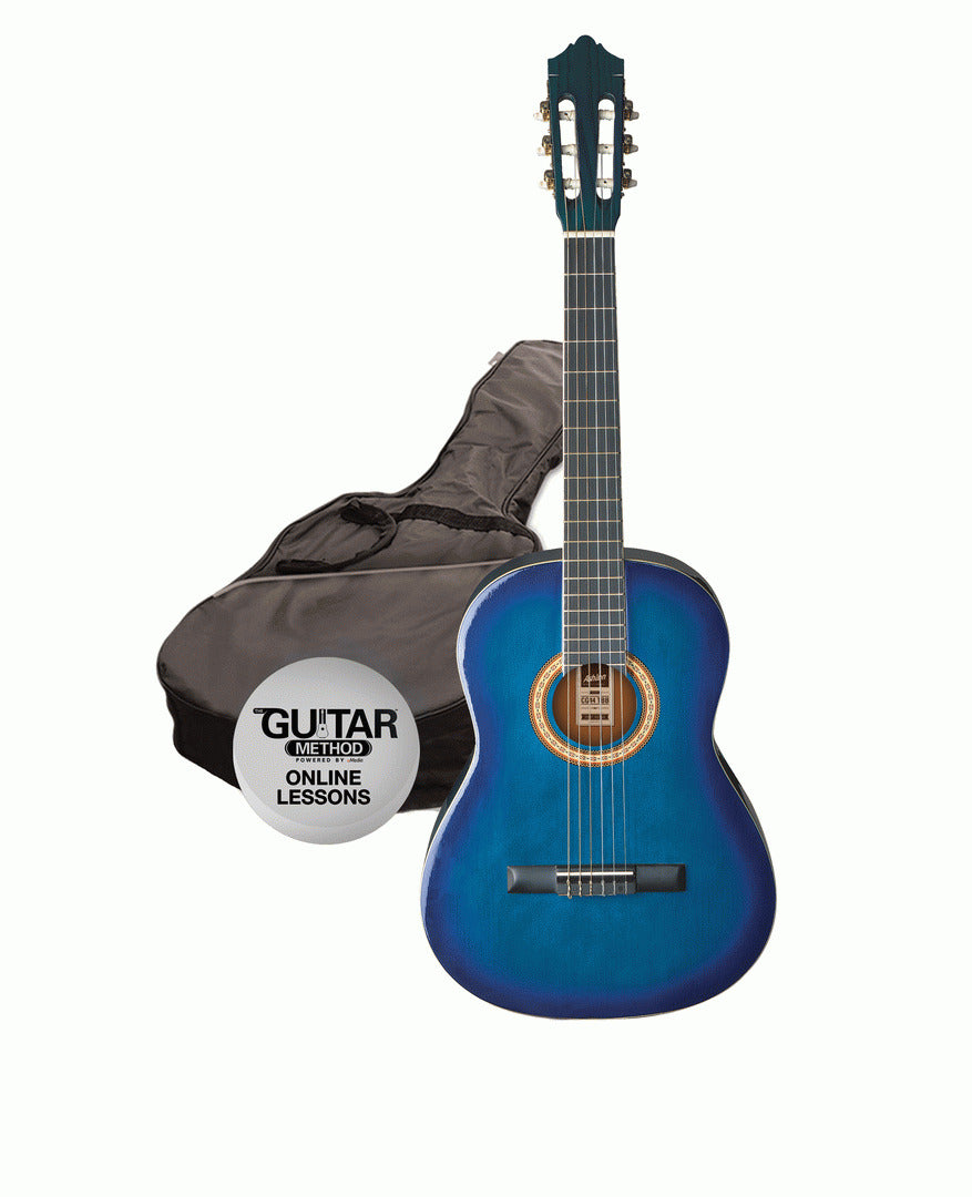 Ashton SPCG12 TBB Starter Pack 1/2 Size Nylon String Guitar w/ Bag (Translucent Blue)