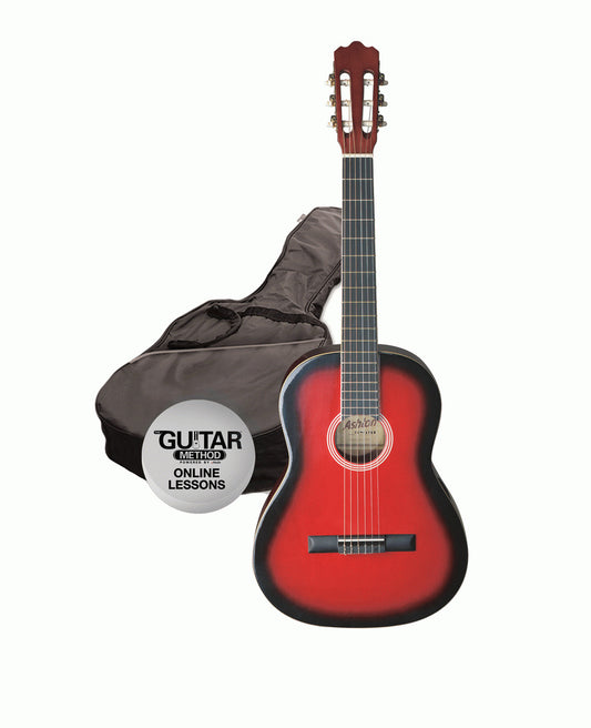 Ashton SPCG34 TRB Starter Pack 3/4 Size Nylon String Guitar w/ Bag (Transparent Red Burst)