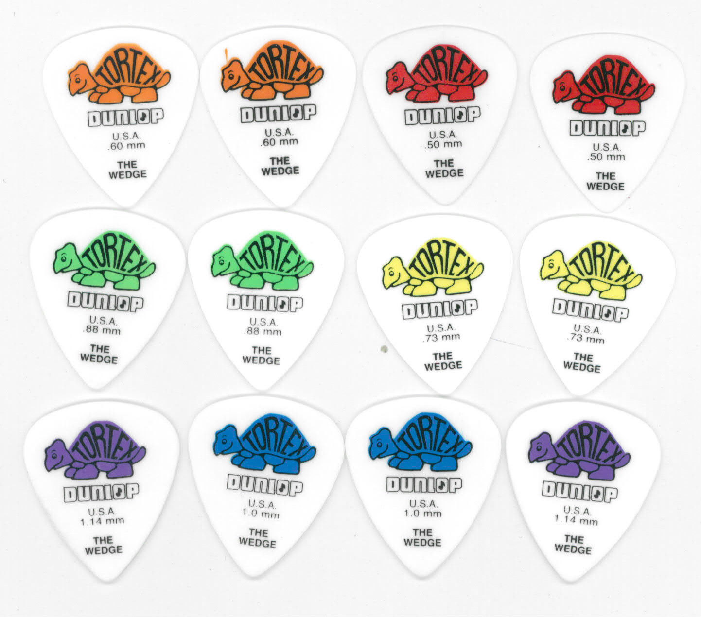 12 x Jim Dunlop Tortex Wedge Guitar Picks Mixed Gauges 424R Free Shipping