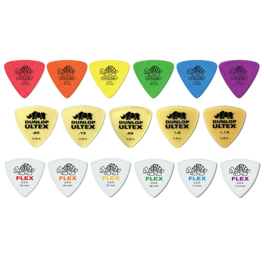 17 x Dunlop Triangle Picks Mixed Sampler Pack Tortex Flex & Ultex