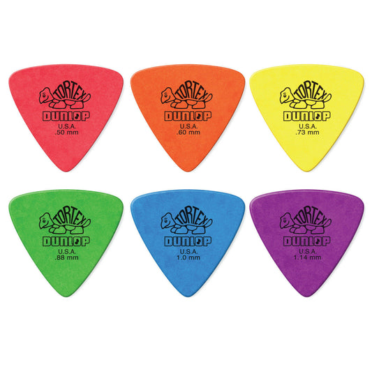 6 x Dunlop Tortex Triangle Picks - Mixed Sampler Pack One of Each Gauge