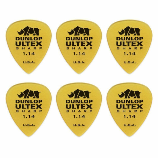 6 x Jim Dunlop Ultex Sharp 1.14MM Gauge Guitar Picks 433R Plectrums, Pack