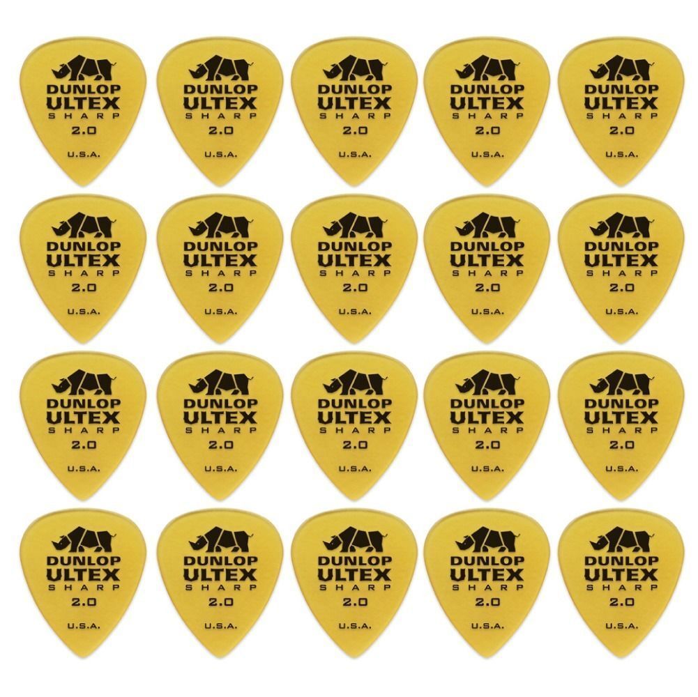 20 x Jim Dunlop Ultex Sharp 2.00MM Gauge Guitar Picks 433R Plectrums, Pack
