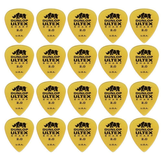 20 x Jim Dunlop Ultex Sharp 2.00MM Gauge Guitar Picks 433R Plectrums, Pack