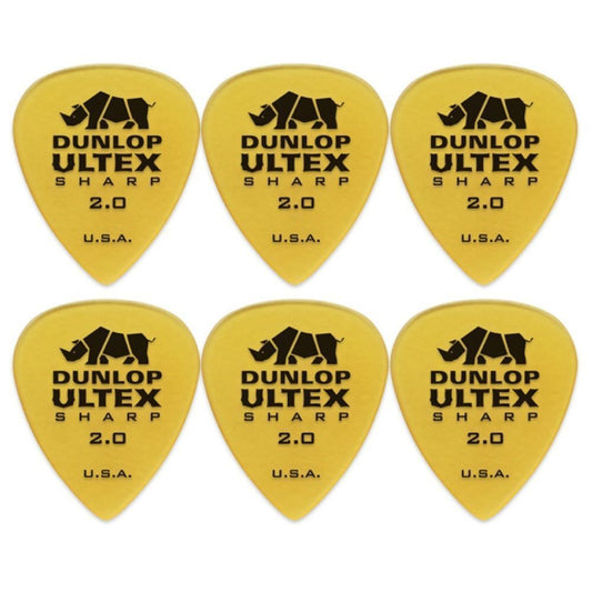 6 x Jim Dunlop Ultex Sharp 2.00MM Gauge Guitar Picks 433R Plectrums, Pack