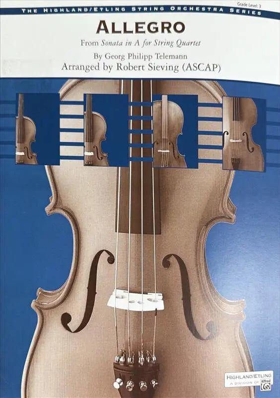 Telemann Allegro Sonata in A Major for String Quartet Grade 3 Score/Parts arranged by Sieving
