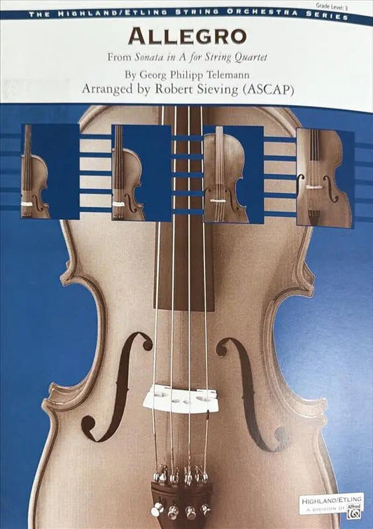 Telemann Allegro Sonata in A Major for String Quartet Grade 3 Score/Parts arranged by Sieving