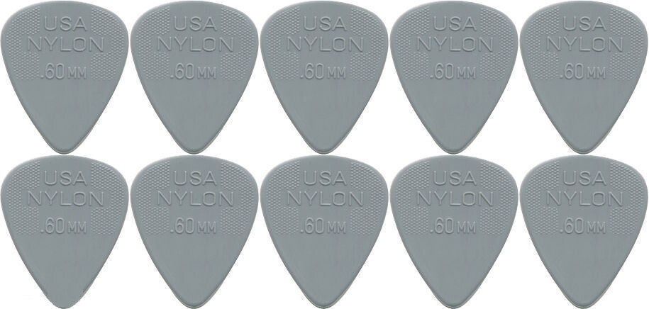 10 x Dunlop Nylon Standard "Greys" .60MM Gauge Guitar Picks 44R