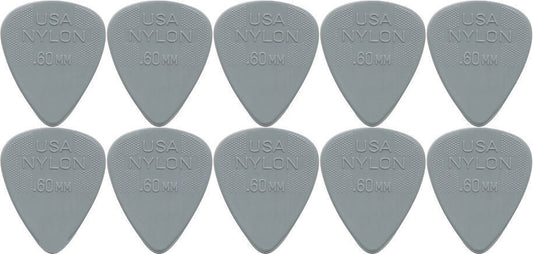 10 x Dunlop Nylon Standard "Greys" .60MM Gauge Guitar Picks 44R