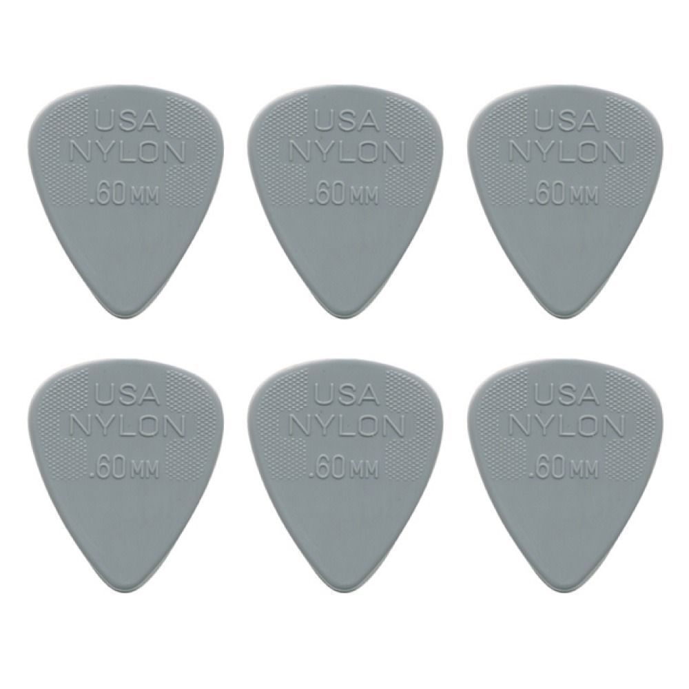6 x Dunlop Nylon Standard "Greys" .60MM Gauge Guitar Picks 44R