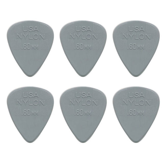 6 x Dunlop Nylon Standard "Greys" .60MM Gauge Guitar Picks 44R
