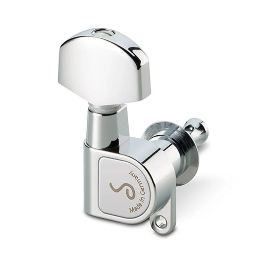 Schaller 3/3 M6-180 Chrome Machine Heads, 1:18 Ratio, Precision-Crafted, Lifetime Maintenance-Free, 9.8mm Bore, 45g per Item