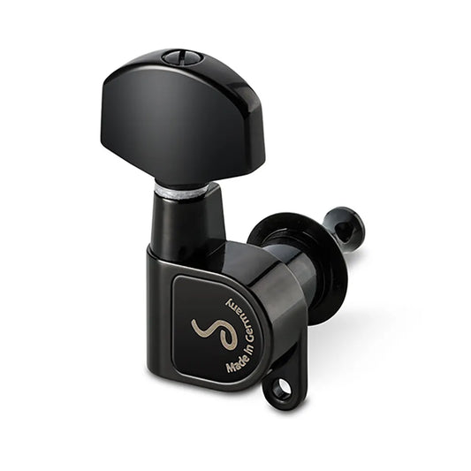 Schaller Machines 3/3 M6-180 Black Chrome Tuning Heads, 1:18 Ratio, 6 String, Precision-Crafted, Maintenance-Free, 9.8mm Bore
