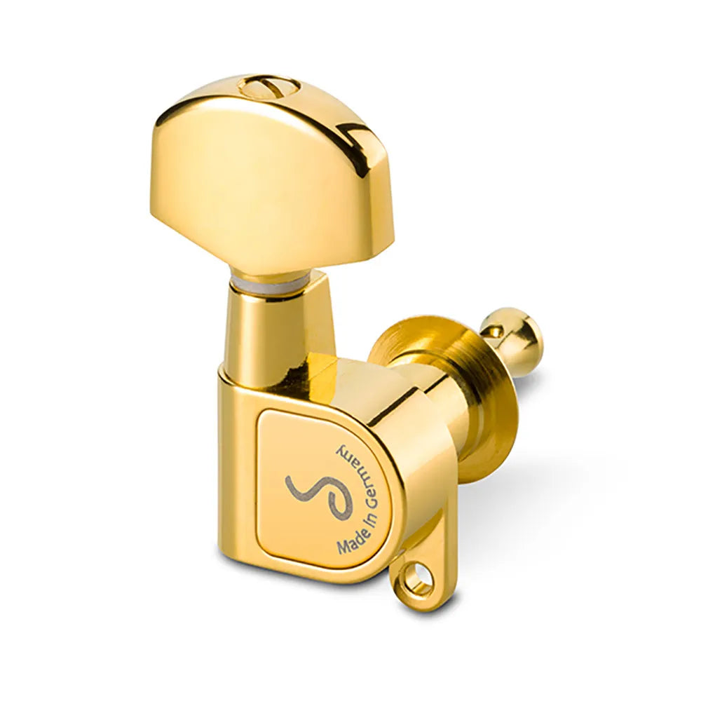 Schaller 3/3 M6-180 Gold Machine Heads, 1:18 Gear Ratio, 9.8mm Bore, Precision-Crafted Tuning Machines