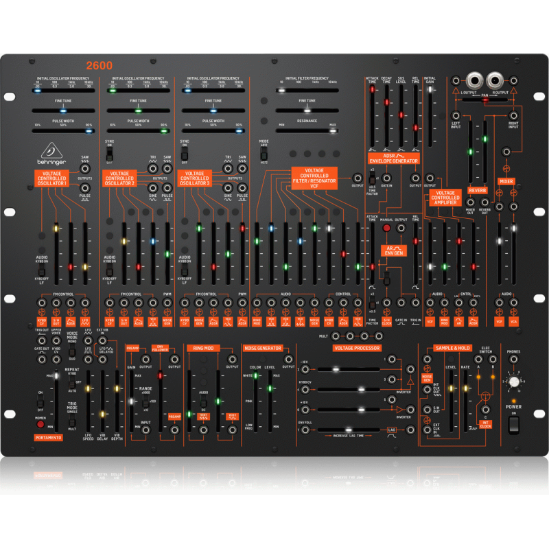 Behringer 2600 Semi-Modular Analog Synthesizer 8U Rack-Mount, 3 VCOs, Multi-Mode VCF