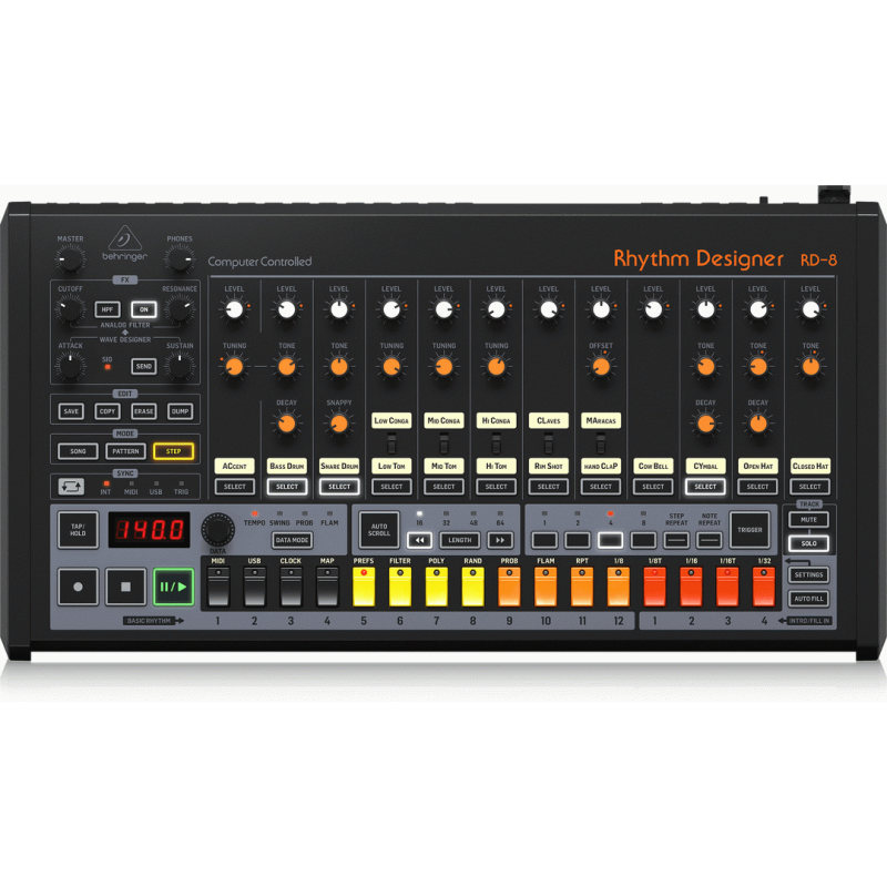 Behringer RD-8 MKII Analog Drum Machine with 16 Drum Sounds and 64-Step Sequencer