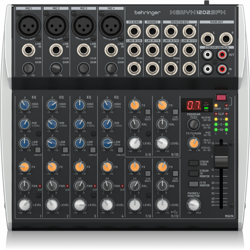 Behringer Xenyx 1202SFX 12-Channel Mixer with USB Streaming Interface and Klark Teknik Effects