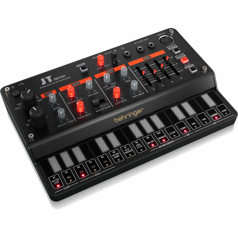 Behringer JT Mini Analog Polyphonic Synthesizer with 3 VCOs, Multi-Mode VCF, Arpeggiator, 16-Step Motion Sequencer