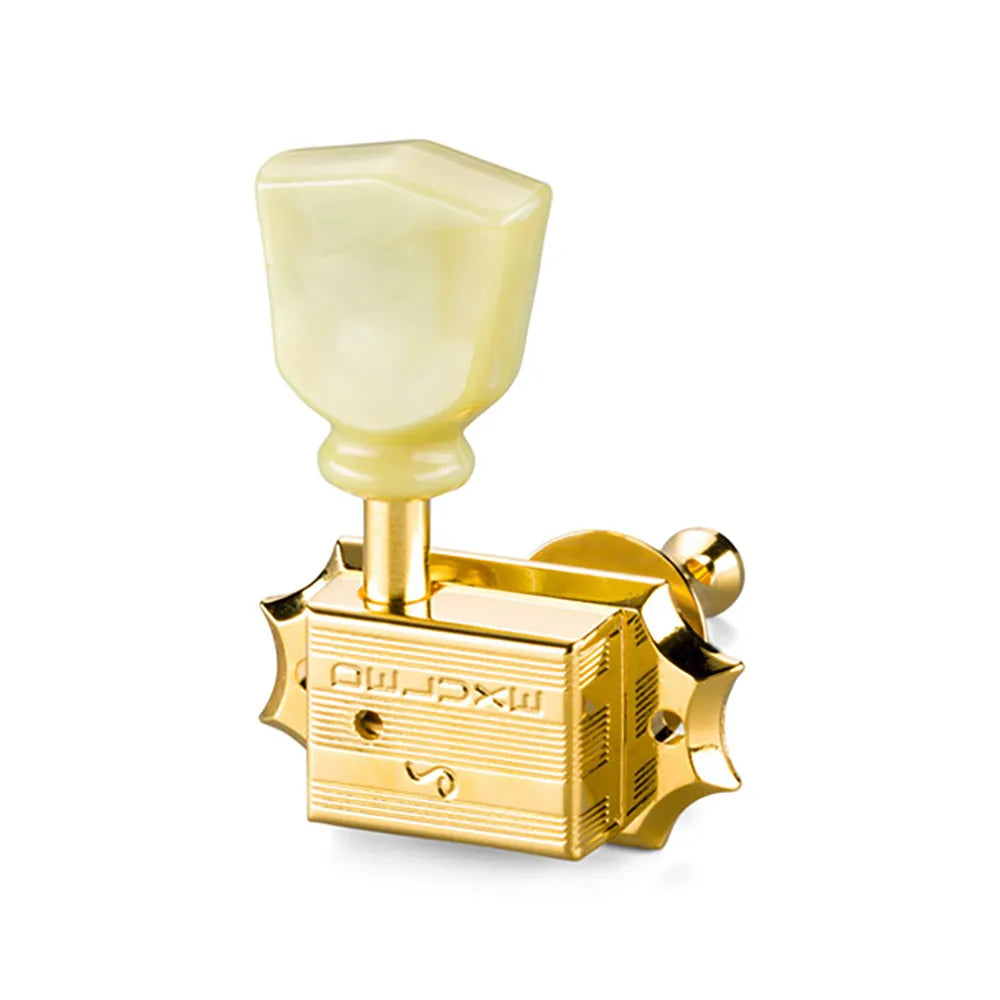 Schaller 3/3 G-Series Keystone Machine Heads Gold with Plastic Buttons 1:16 Ratio