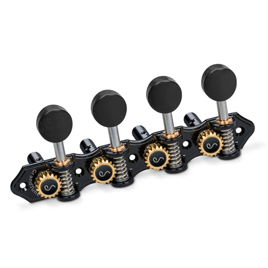 Schaller GrandTune A-Style Mandolin Tuning Machine Black Chrome with Ebony Buttons 1:18 Gear Ratio