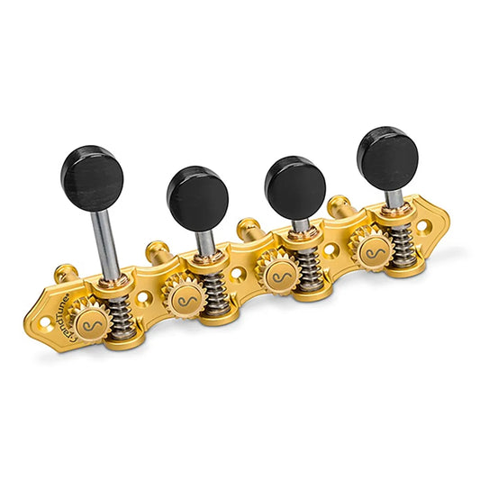 Schaller GrandTune F-Style Mandolin Tuning Machine Satin Gold with Ebony Buttons