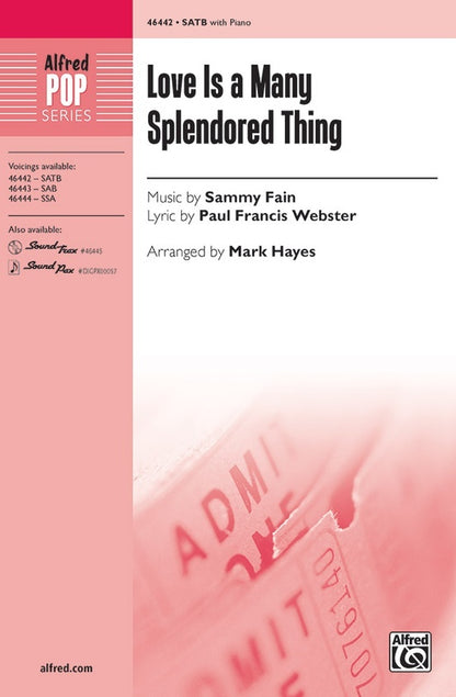 Love Is A Many Splendored Thing SATB