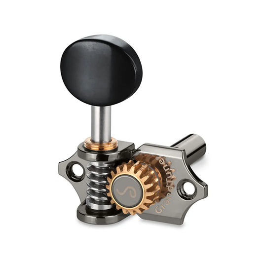 Schaller GrandTune 3/3 Slotted Tuning Machines - Ruthenium/Ebony, 18:1 Gear Ratio, Velvet-Tec Technology