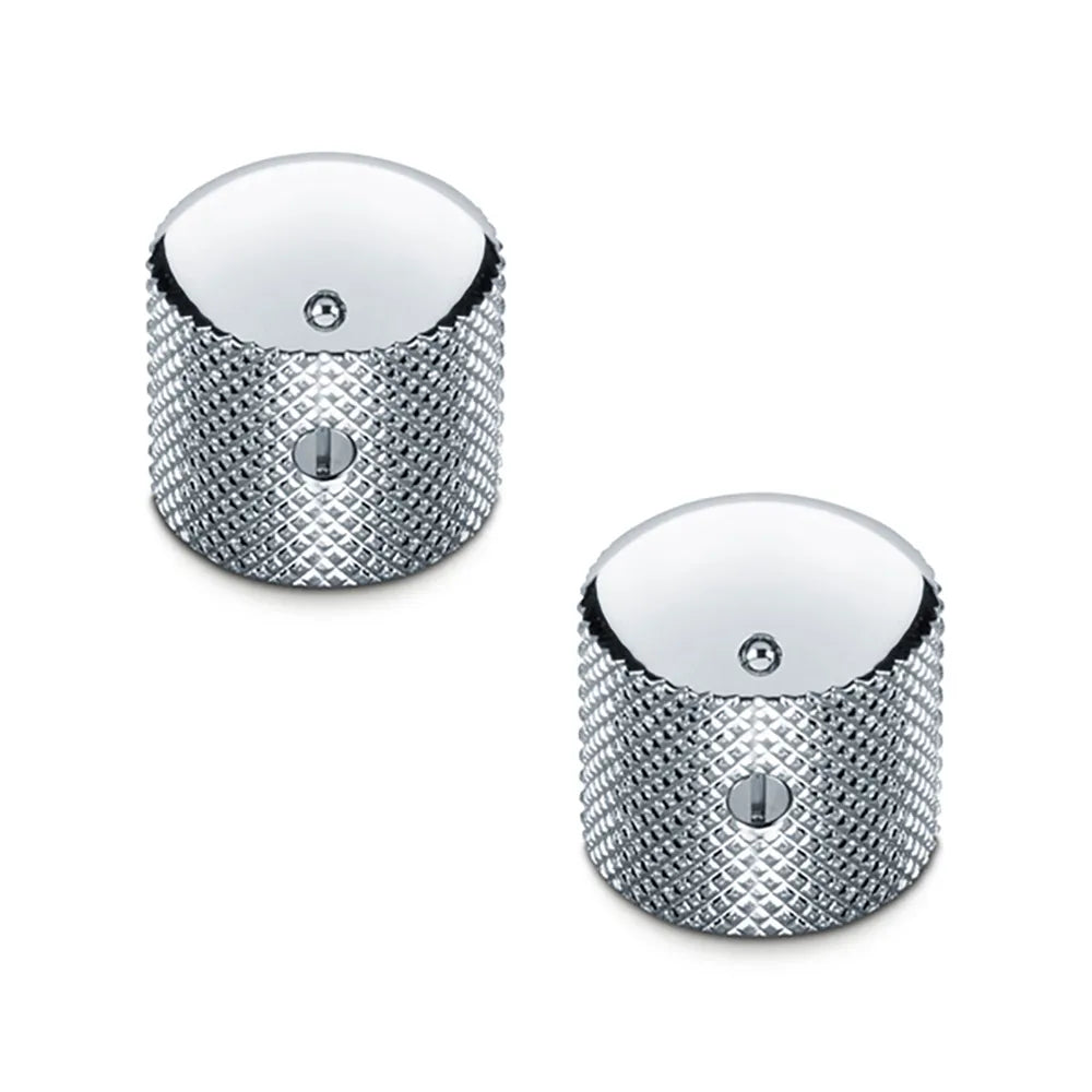Schaller Guitar Dome Knurled Speed Knobs Set of 2 Chrome Brass 176-15020200