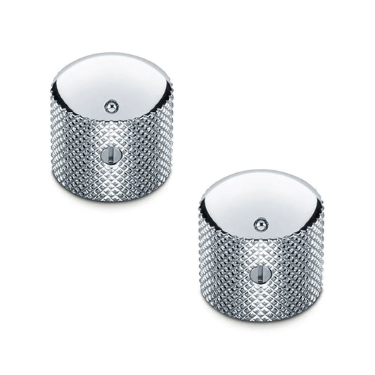 Schaller Guitar Dome Knurled Speed Knobs Set of 2 Chrome Brass 176-15020200